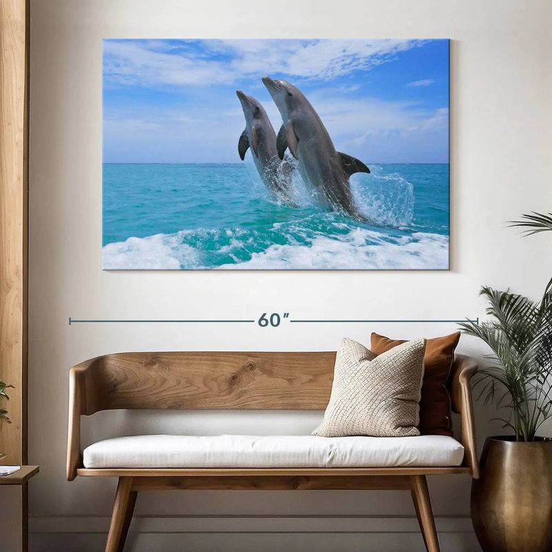 Dolphins Playing At Sea, 34" H x 51" W