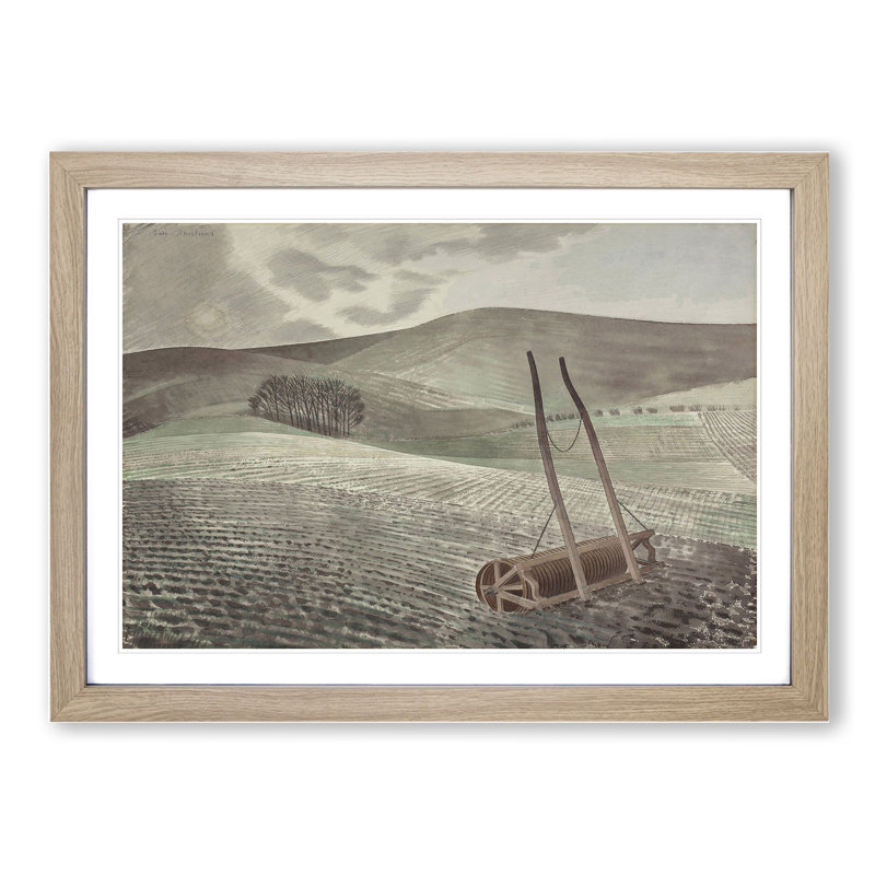 Downs in Winter by Eric Ravilious - Picture Frame Painting, Oak Framed, 36cm H x 48cm W x 2cm D