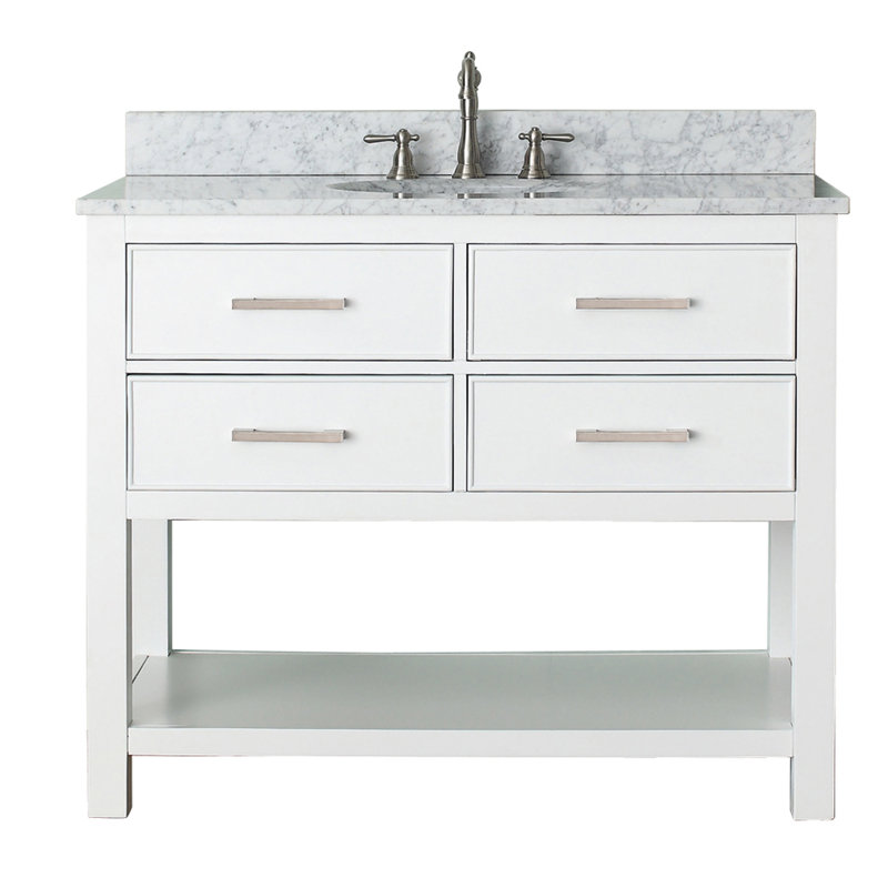 Brooks 43'' W Single Vanity, White, Carrera White Marble