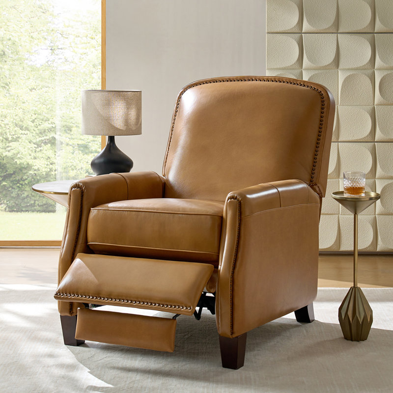 Glen Ellyn 30" Wide Genuine Leather Manual Club Recliner, Camel Top Grain Leather