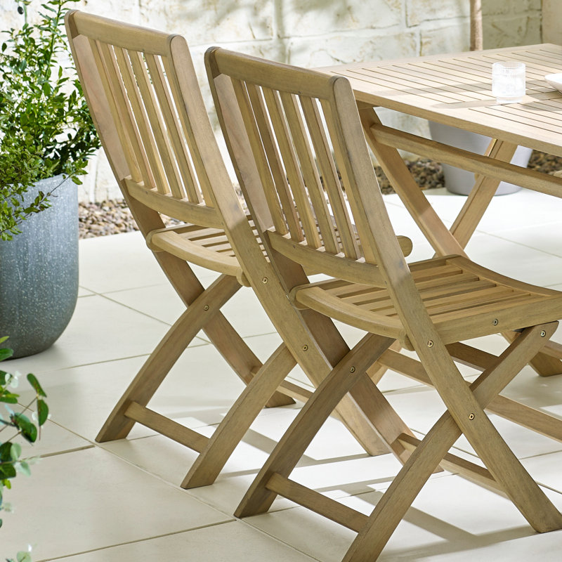 Quattro Acacia Wooden Round Dining Table With 4 Hamber Dining Chairs - Modern Garden Patio Dining
