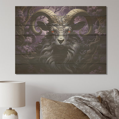 Abstract Purple Goat King - Goat Animal On Wood Print