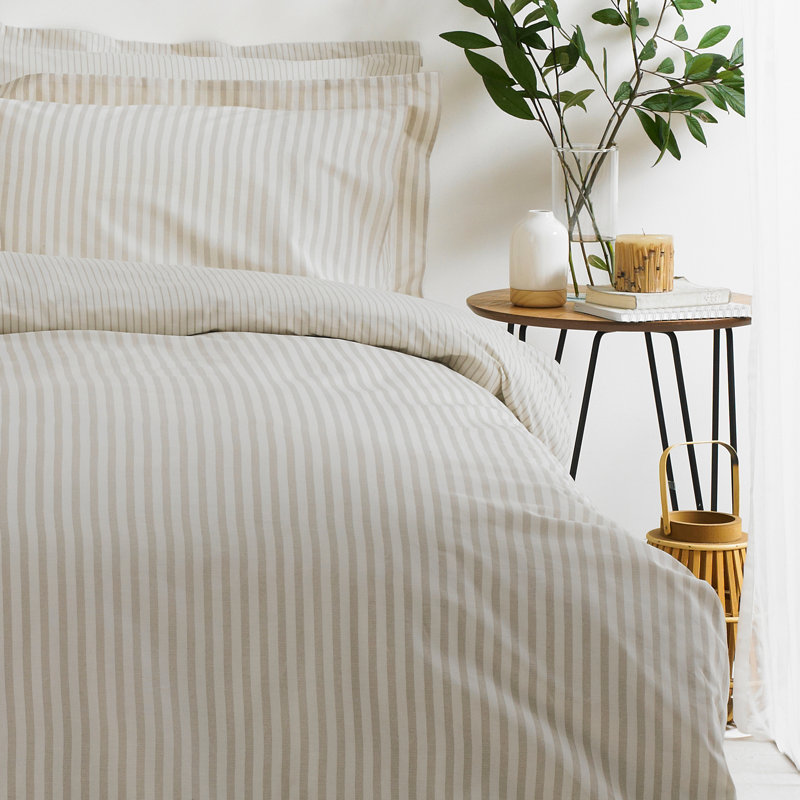 Hebden Mélange Stripe 100% Cotton Duvet Cover Set, Single Duvet Cover + 1 Standard Pillowcase, Natural