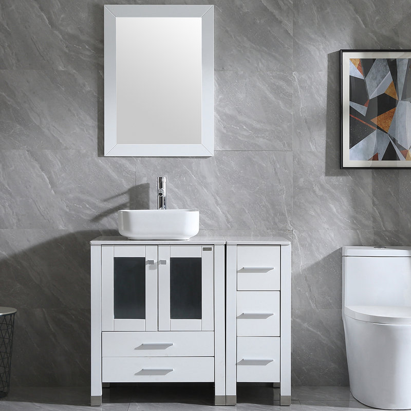 Ensemble de meuble-lavabo simple 36,6 po avec miroir Diem, Blanc