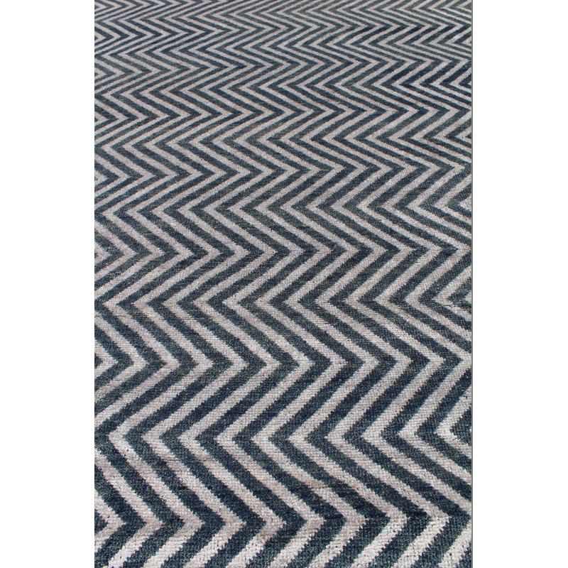 Tapis unique bleu / denim / argenté de 8 pi 9 po x 11 pi 10 po Zigzag
