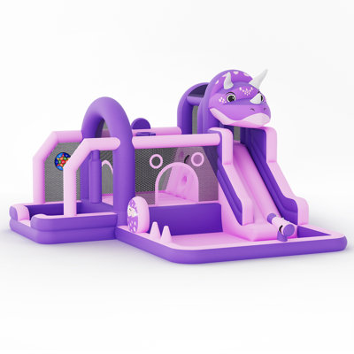 Château gonflable dinosaure avec toboggan et souffleur, château sautant pour enfants avec mur d'escalade, trampoline intérieur / extérieur pour la cour arrière, mauve