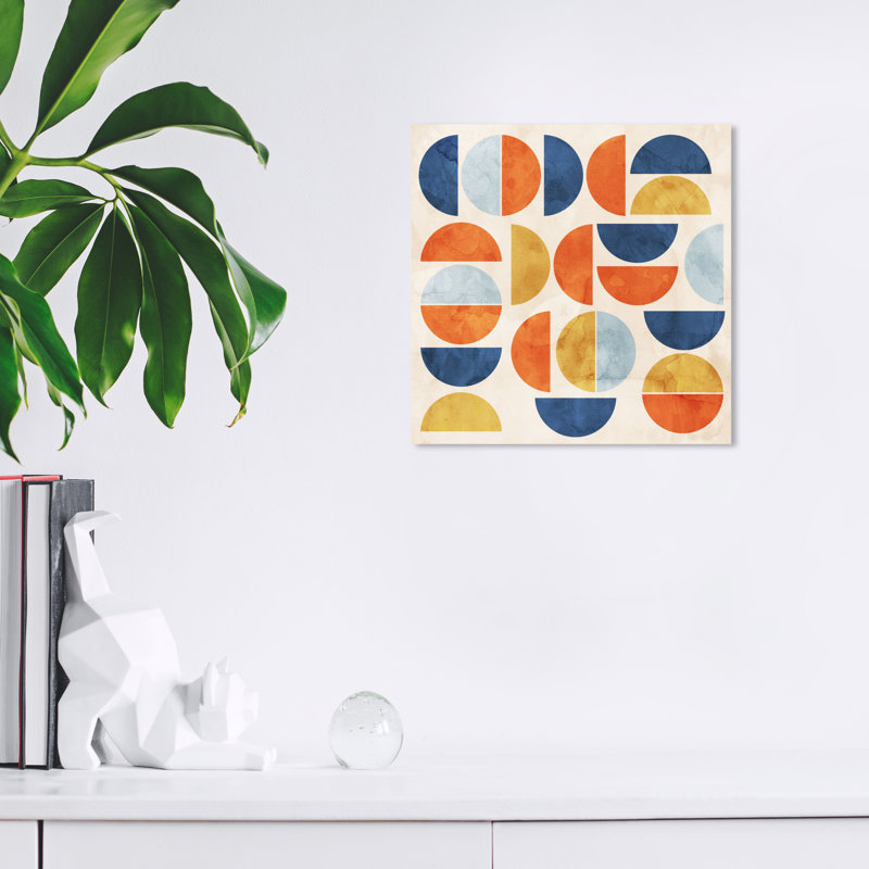 «Abstract Suns Alligned Mid-Century Modern», reproduction d'art sur toile bleue, H 12 po x l 12 po x P 0,8 po