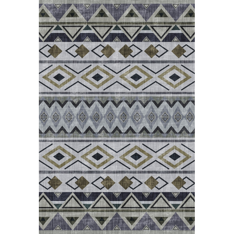Gray-Themed Geometric Shape Patterned Modern Decorative Rug, Rectangle 3'11.24" x 5'10.87"