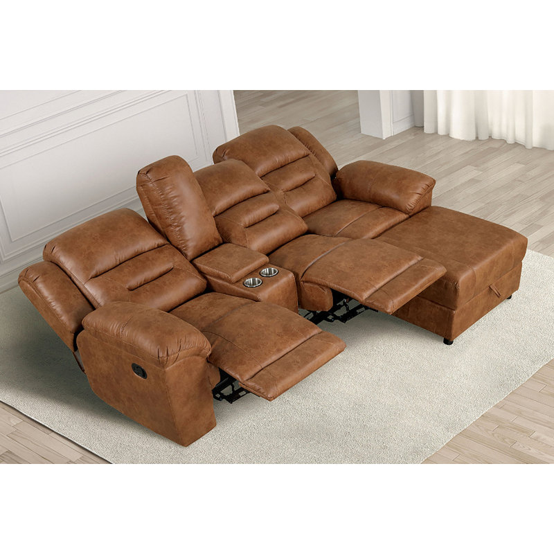 Ensemble de canapé modulaire en similicuir brun contemporain 2 pièces