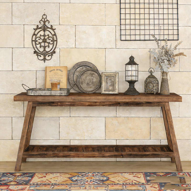 Farmhouse Entryway Table 2-Tier Sofa Table, Rustic Brown