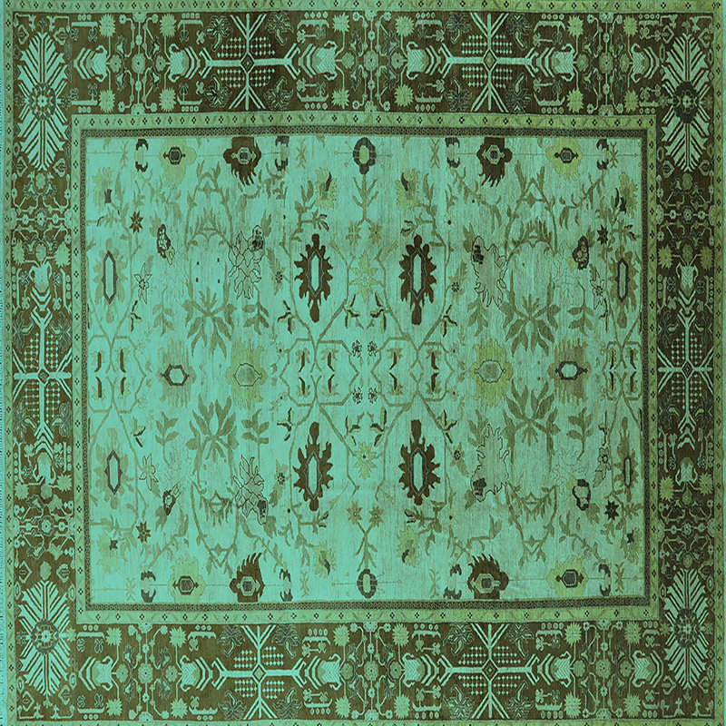 Tapis oriental en laine / polyester tissé à la machine en turquoise / brun, Carré 4 pi