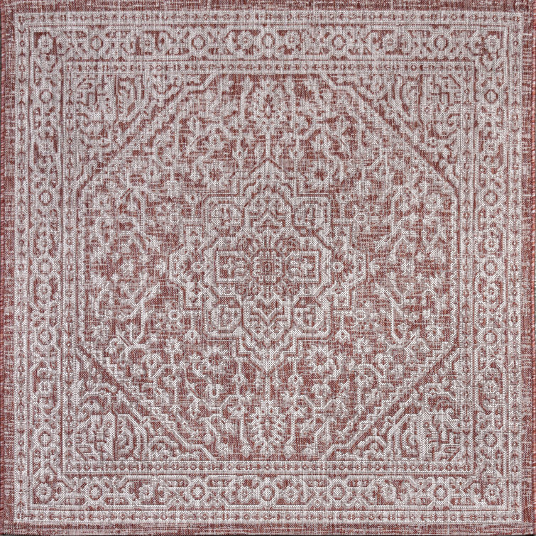 Moten Medallion Textured Weave Red/Taupe Indoor/Outdoor Rug