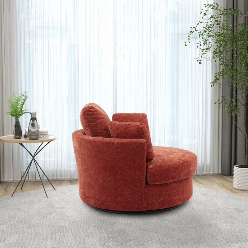40" W Dahlonega Slipcovered Swivel Barrel Chair, Terracotta Chenille, 33.6'' H x 40'' W x 35'' D