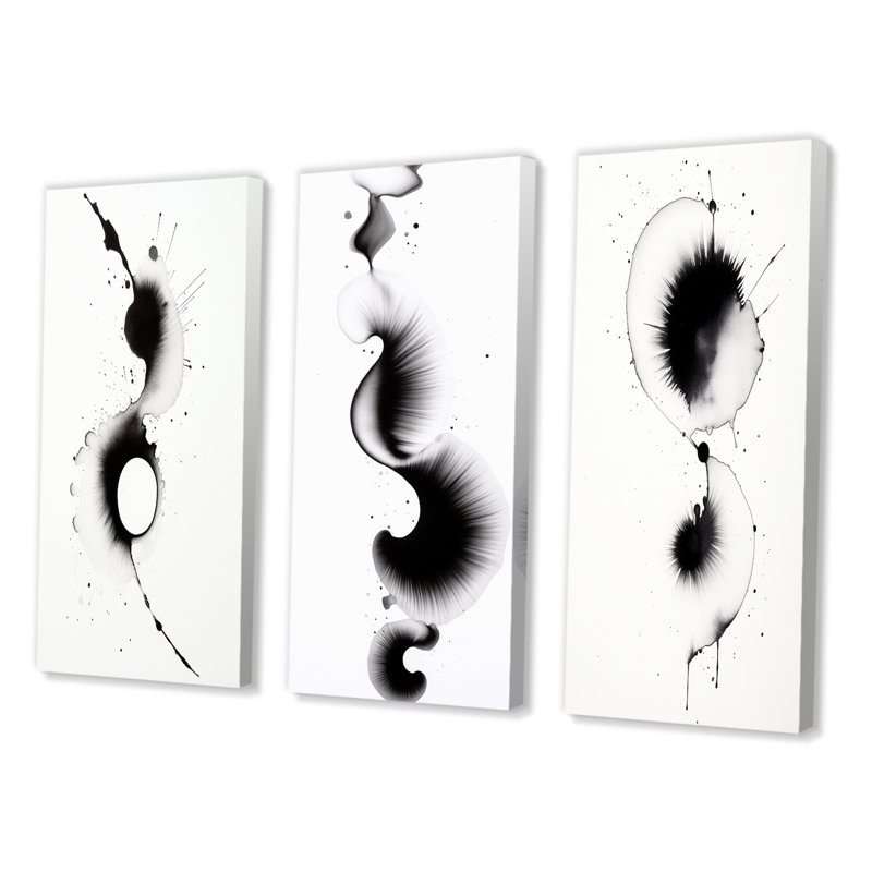 Subtle Ink Monochromatic Symphony IV - Abstract Painting Art Set Of 3 Pieces, Toile tendue, H 40 po x l 60 po