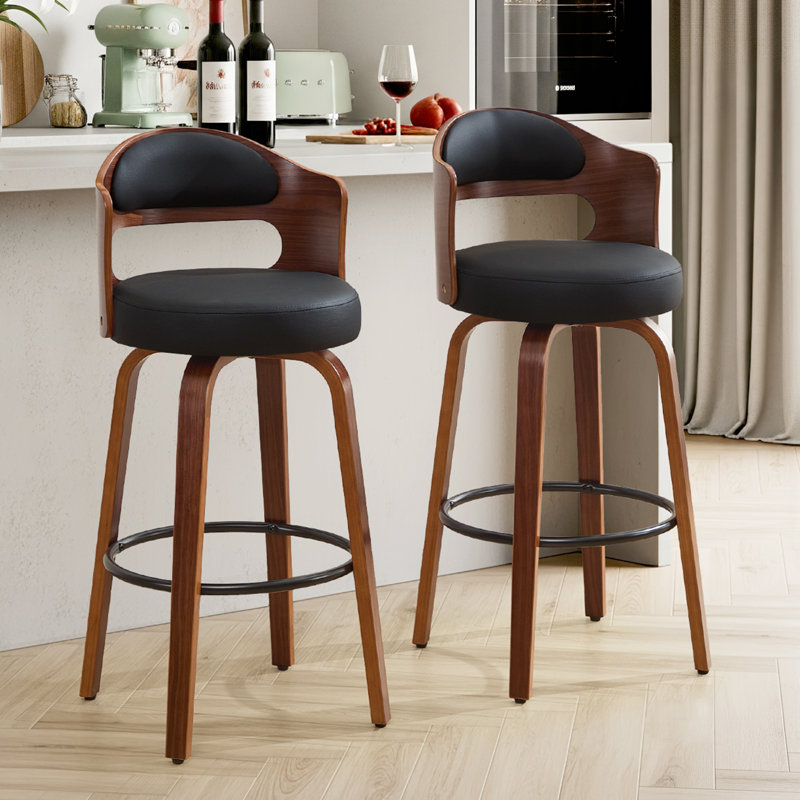 Ensemble de 2 tabourets pivotants à hauteur de bar, chaises de bar rotatives à 360 ° en bois massif avec dossier et siège rembourré en polyuréthane, capacité de 330 lb (hauteur de siège de 29 po)