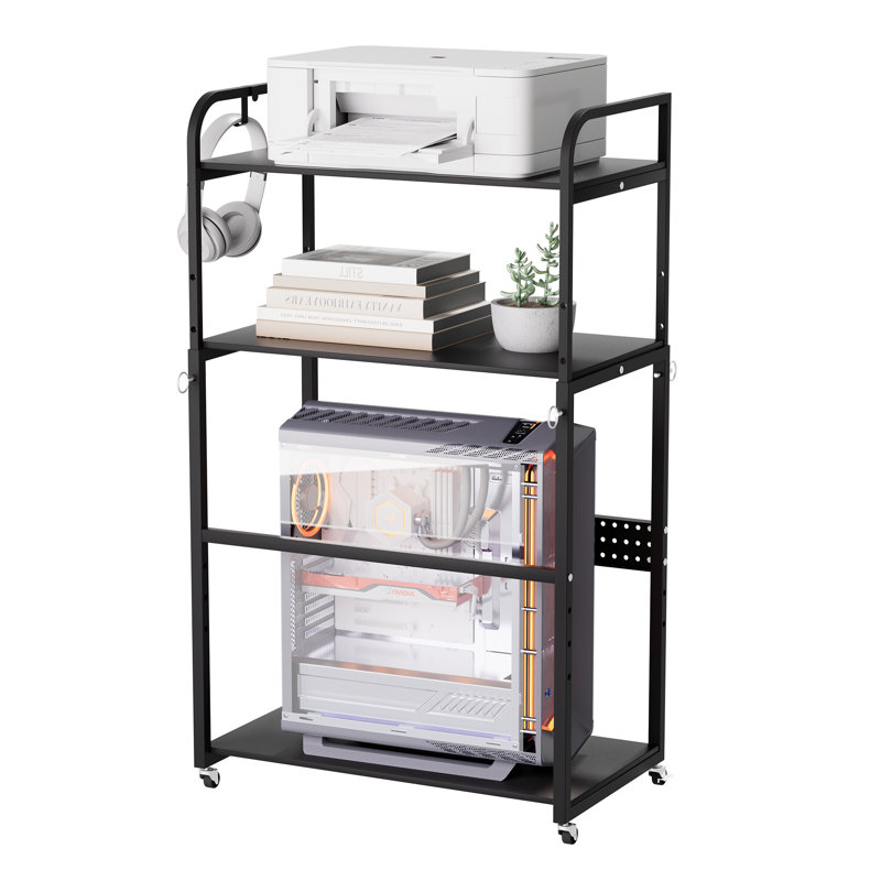 Support d'imprimante en métal avec tablettes et roulettes de rangement