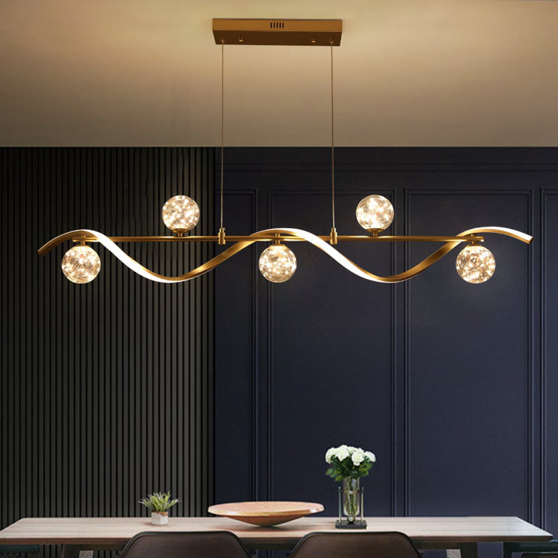 Éclairage linéaire pour îlot de cuisine 6 lumières à DEL avec abat-jour sphérique en verre à intensité variable, Six lumières