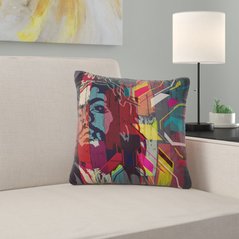 Jésus sur un dessin abstrait en bois - coussin abstrait imprimé, 16 po x 1 po, Coussin décoratif