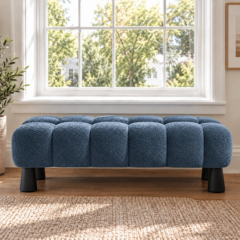 Fabric Upholstered Bench, Bleu