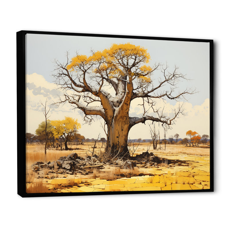 Desert Baobabs Resistance sur toile, Cadre flottant noir, H 30 po x l 40 po x P 1,5 po