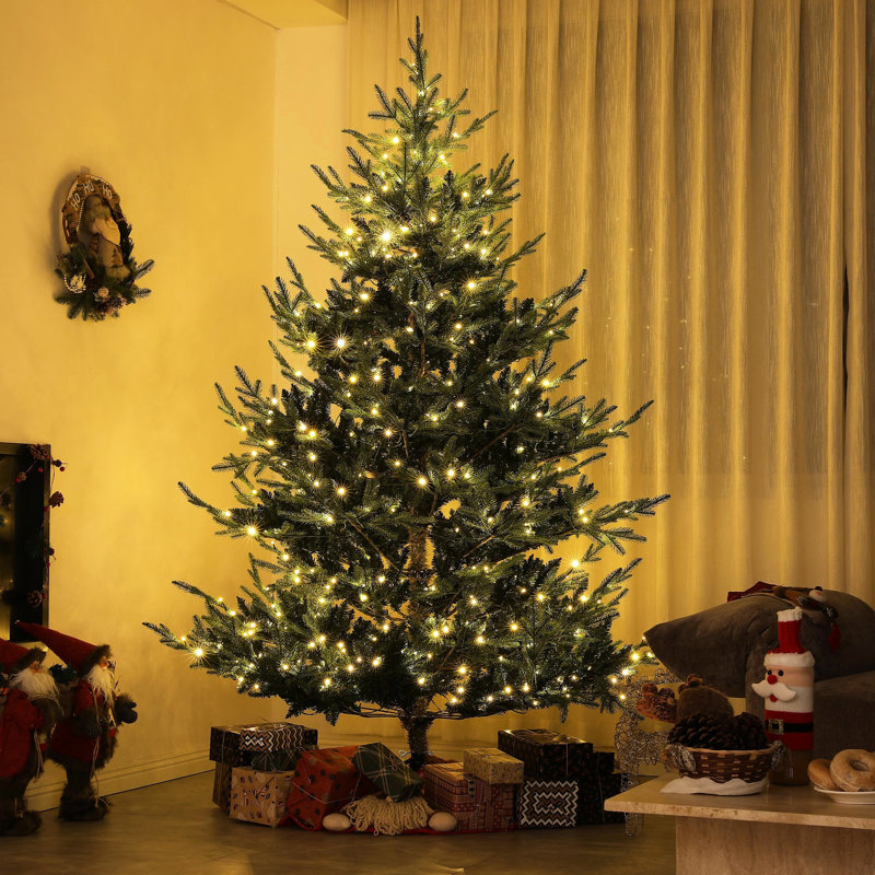 Arbre de Noël 55,1 po de largeur, 300 lumières à DEL, 1218 branches, pin artificiel nordique 7,5 pi
