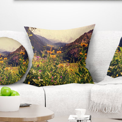 Green Mountain Meadow with Flowers - Floral Printed Pillow