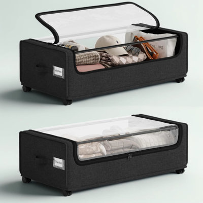 Under Bed Storage Container With Wheels, Extra Large Underbed Organizer With Locking Casters, Heavy-Duty Fabric And Frame For Clothes, Shoes, Bedding, And Seasonal Items