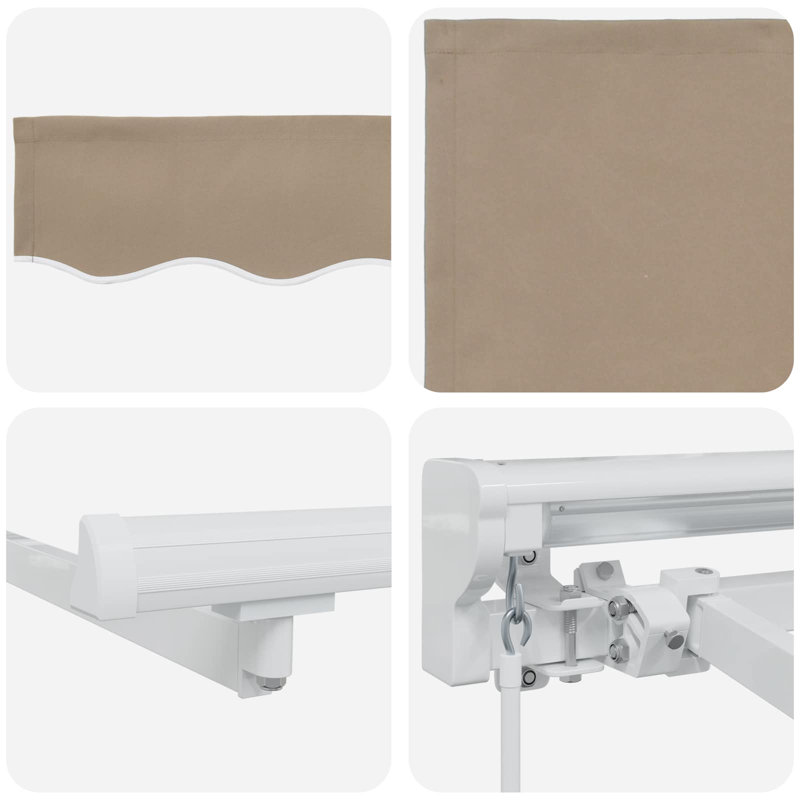 VidaXL Polyester Cover Retractable Patio Awning, 165cm H x 350cm W x 250cm D, Beige/White