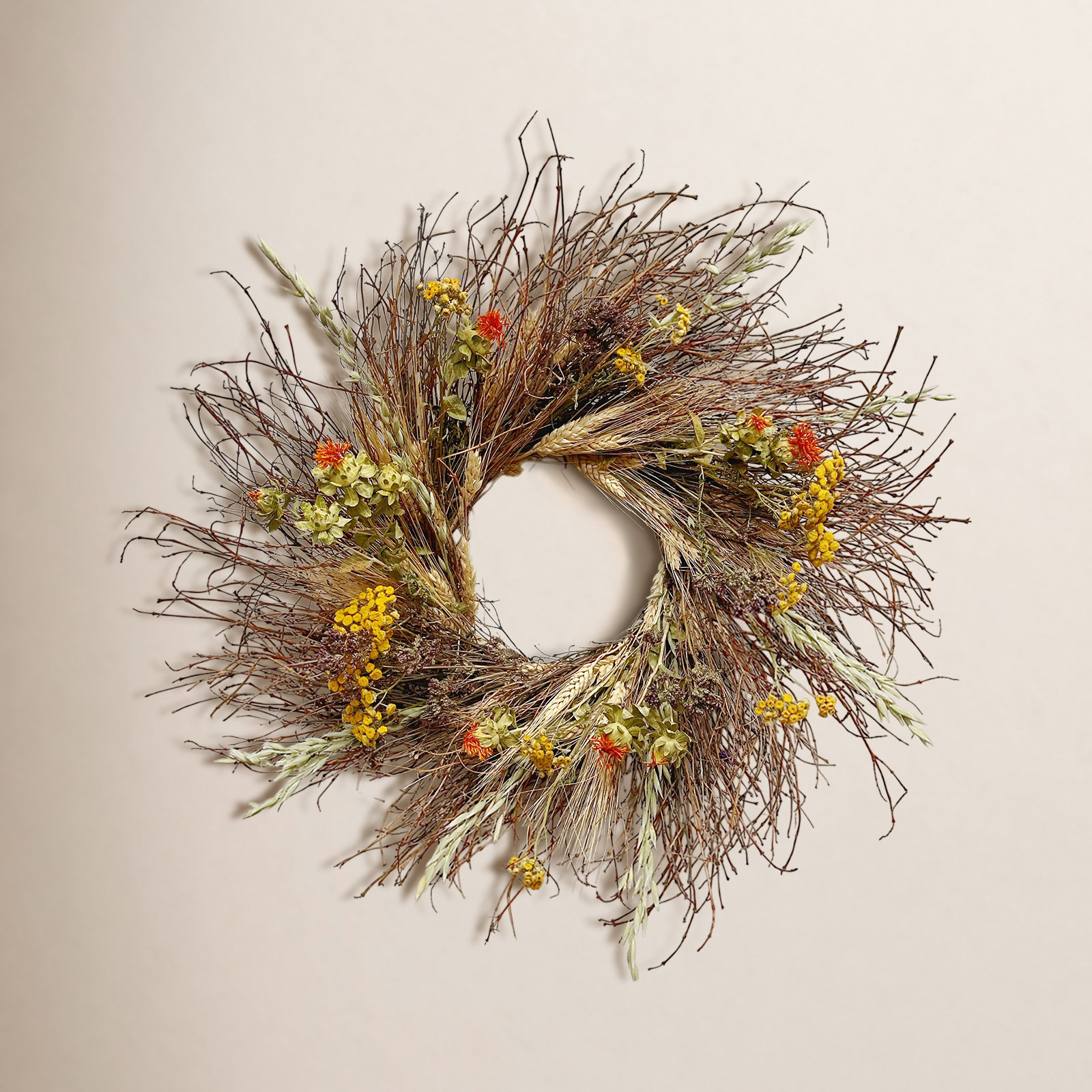 Handcrafted Safflower Wreath, 22" W x 22" H x 5" D