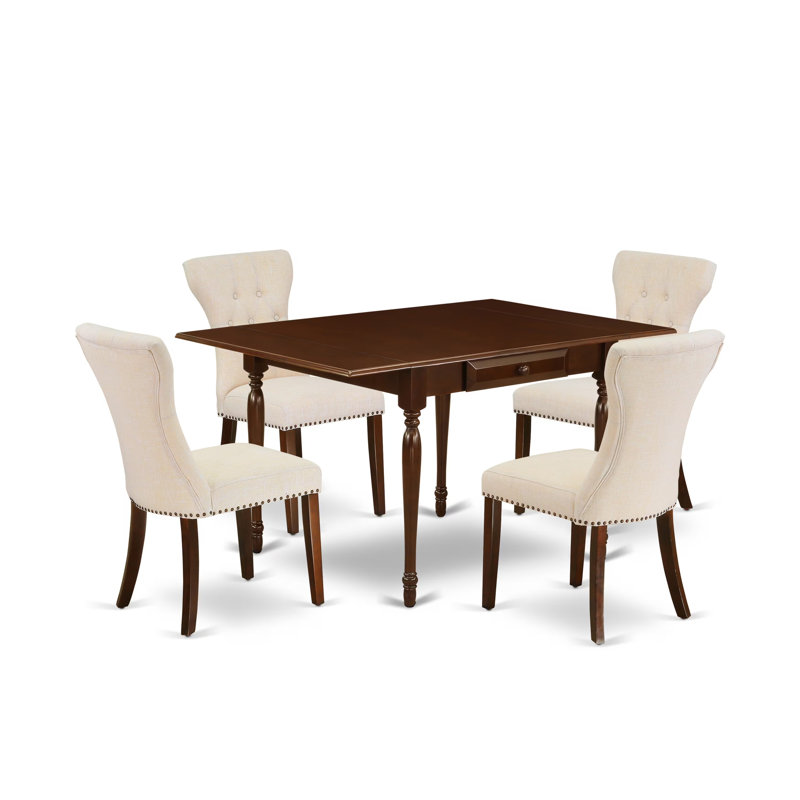 Ensemble de table de salle à manger rectangulaire en bois massif avec plateau Dropleaf, Acajou, Beige / acajou