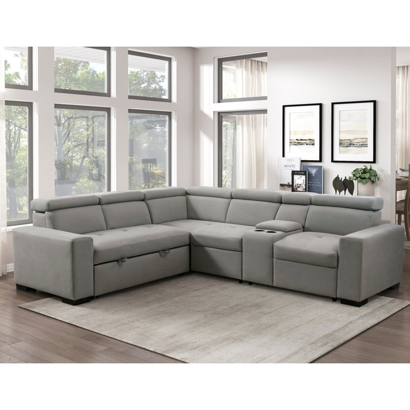 3-Piece Sleeper Sectional with Console and Adjustable Headrests 