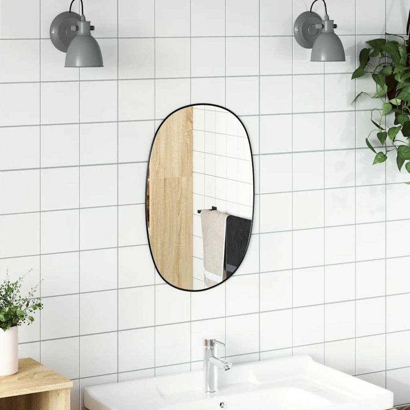 Oval Mirror, 50 cm H x 35 cm W, Black