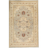 Wool Oriental Area Rug in Cream/Blue