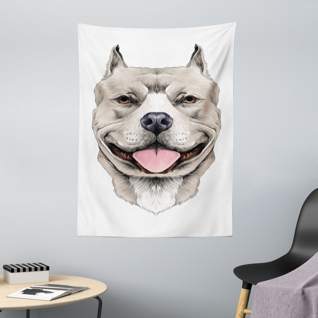 Wandteppich, Terrier Realistische Sketch, Pitbull, Mehrfarbig