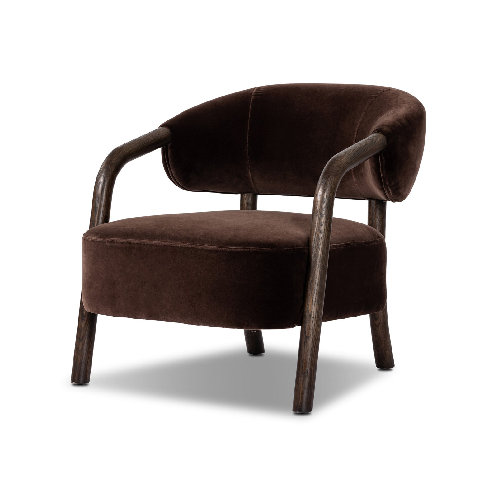 Citrine Shearling Upholstered Armchair, Warm Oak, Surrey Cocoa Performance Velvet