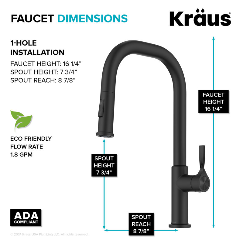 Kraus Torak 2-Function Single Handle Pull Down Kitchen Faucet, Matte Black