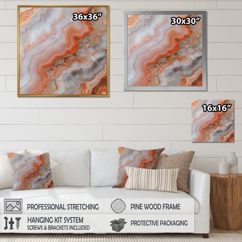 Impression sur toile orange orange et éthérée Harmony of Agate II - géode de pierre, Picture Framed Print, Black