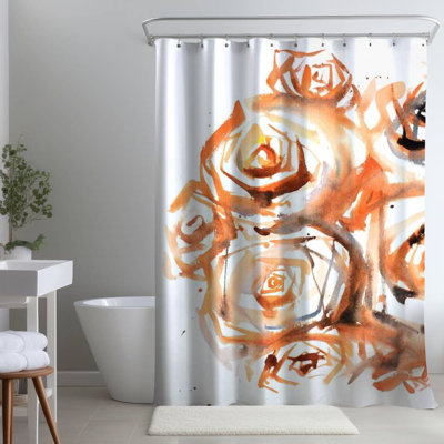 Sepia Style Abstract Roses – Living Room – Polyester Shower Curtain, Dye Sublimation Print, 71" W × 74" L