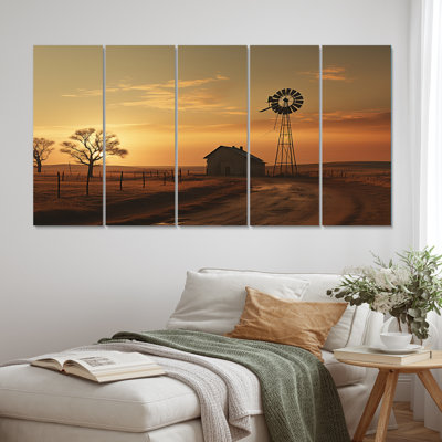 Wind Turbines Industrial Landscape I - Reproduction d'art mural paysages - 5 panneaux égaux