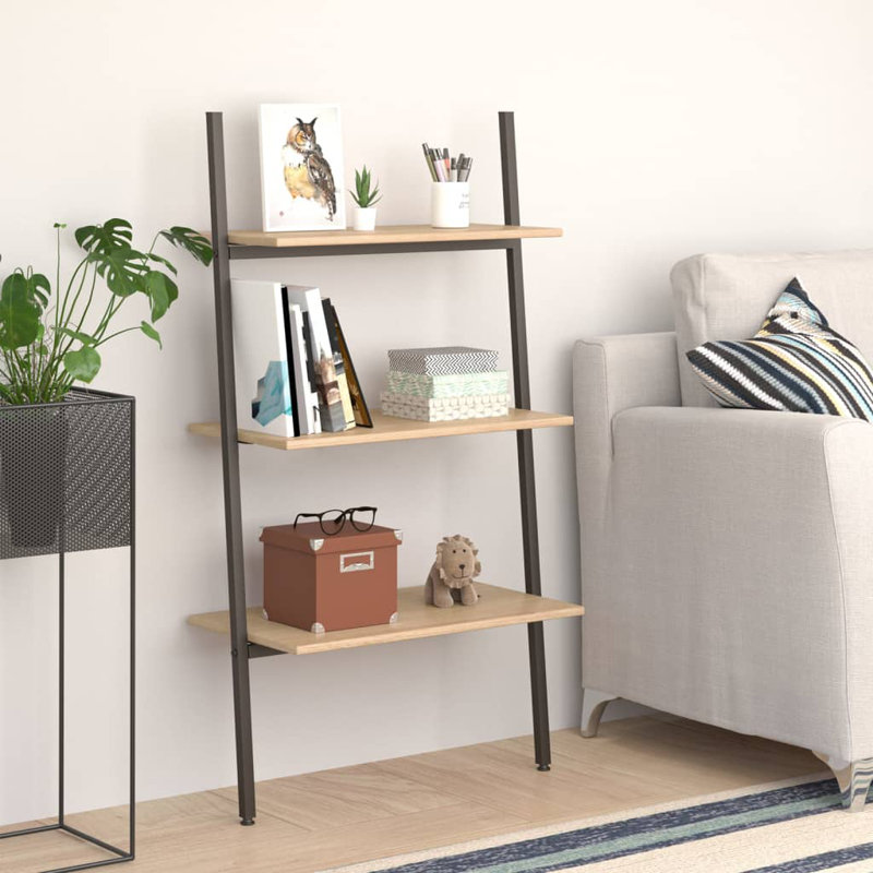 Castanea 116cm H x 64cm W Manufactured Wood;Steel Ladder Bookcase, Natural/Black