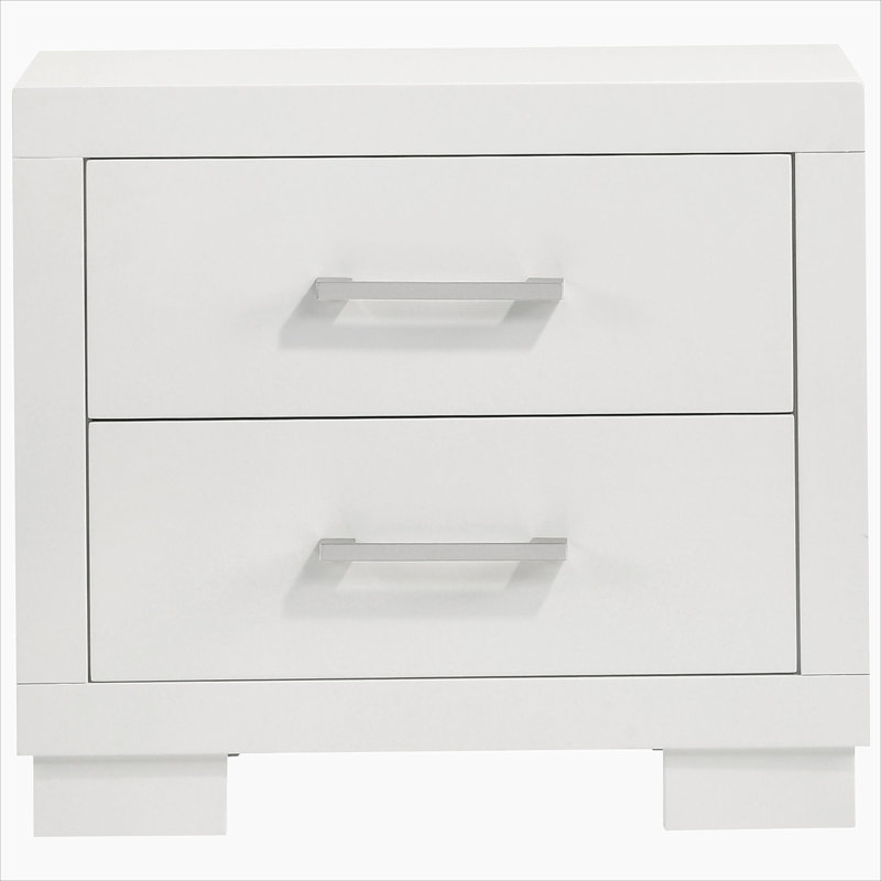 Table de chevet rectangulaire blanche à 2 tiroirs avec poignées barre