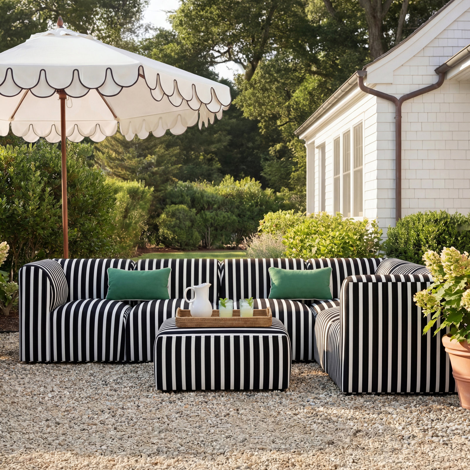 Eliana 124" Sunbrella® Patio Sectional, Shore Classic Black Stripe Sunbrella®
