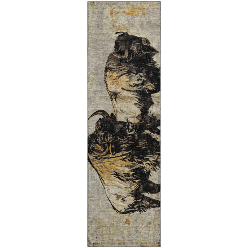 Premium Machine Washable Mayfield AMF2245 Animal Rug, 2'3" x 7'6" Runner, Khaki