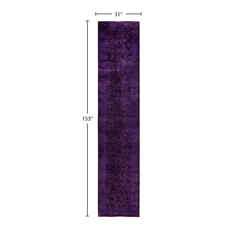 Overdyed One-of-a-Kind 2' 7" X 12' 9" Hand Knotted Area Rug