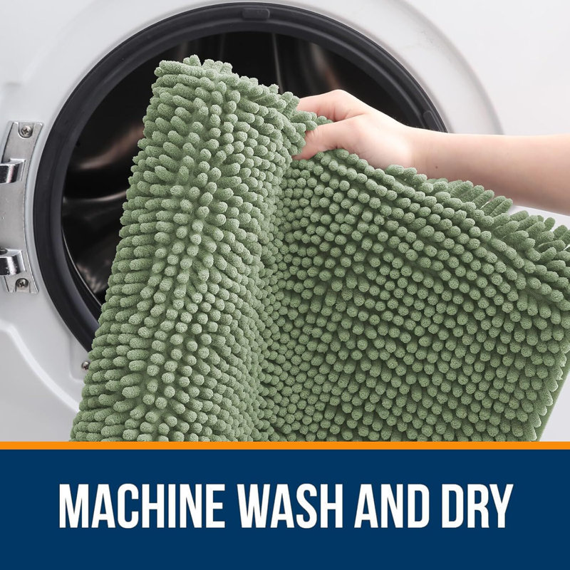 Sage Green Extra Soft Chenille Bath Rug with Rubber Backing