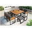 Ensemble de salle à manger de jardin en bois d'acacia de 9 pièces GO, ensemble de patio extérieur peu encombrant, 4 chaises rembourrées et 4 repose-pieds et 1 table carrée, pour la cour, le jardin, la terrasse et le bord de la piscine, gris-1225616454