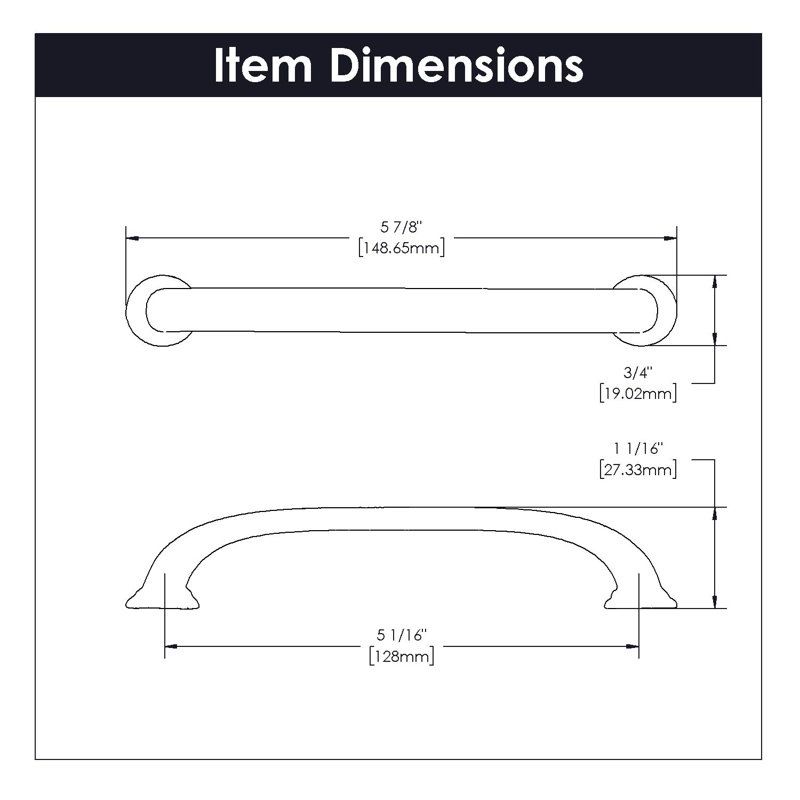 Matte Black Steel 5-Inch Bar Handle with Mounting Hardware