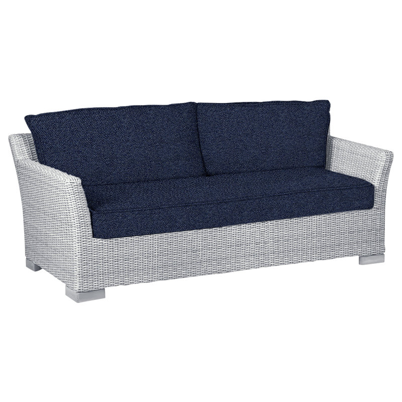 Club 89" Wide Outdoor Wicker Loveseat with Cushions, Black Walnut, Indigo Velvet, Welt
