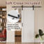 Finition apprêtée blanche - Porte de grange coulissante en bois manufacturé massif avec trousse de quincaillerie d'installation (fermeture en douceur incluse et aucun assemblage requis)-110446030-117223482