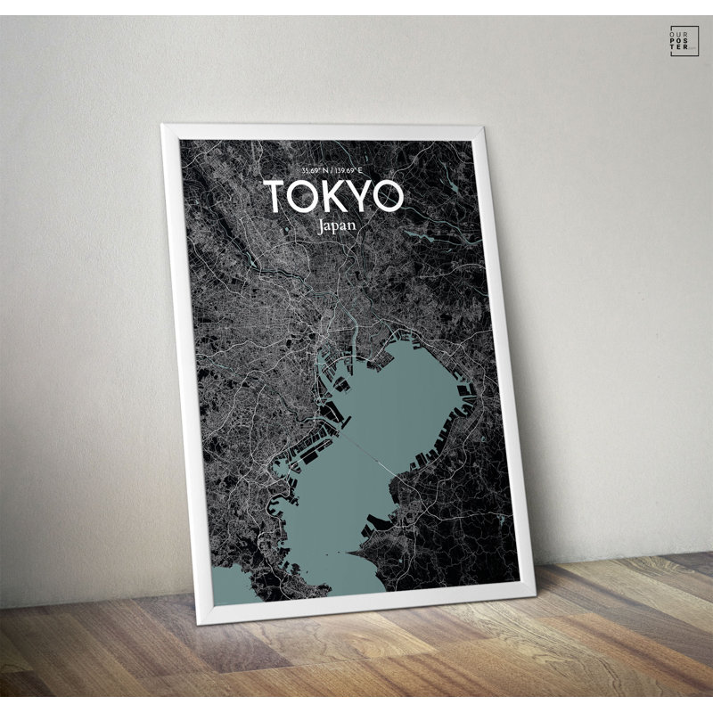 « tokyo city map », reproduction d’impression sur affiche en minuit, H 36 po x l 24 po